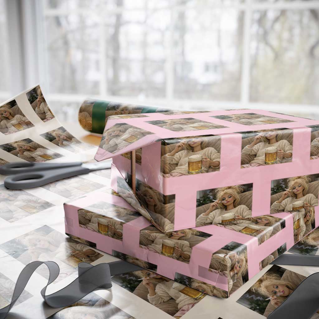 Funny Smoking And Drinking Doll Meme Wrapping Paper Roll Weekend Relaxation