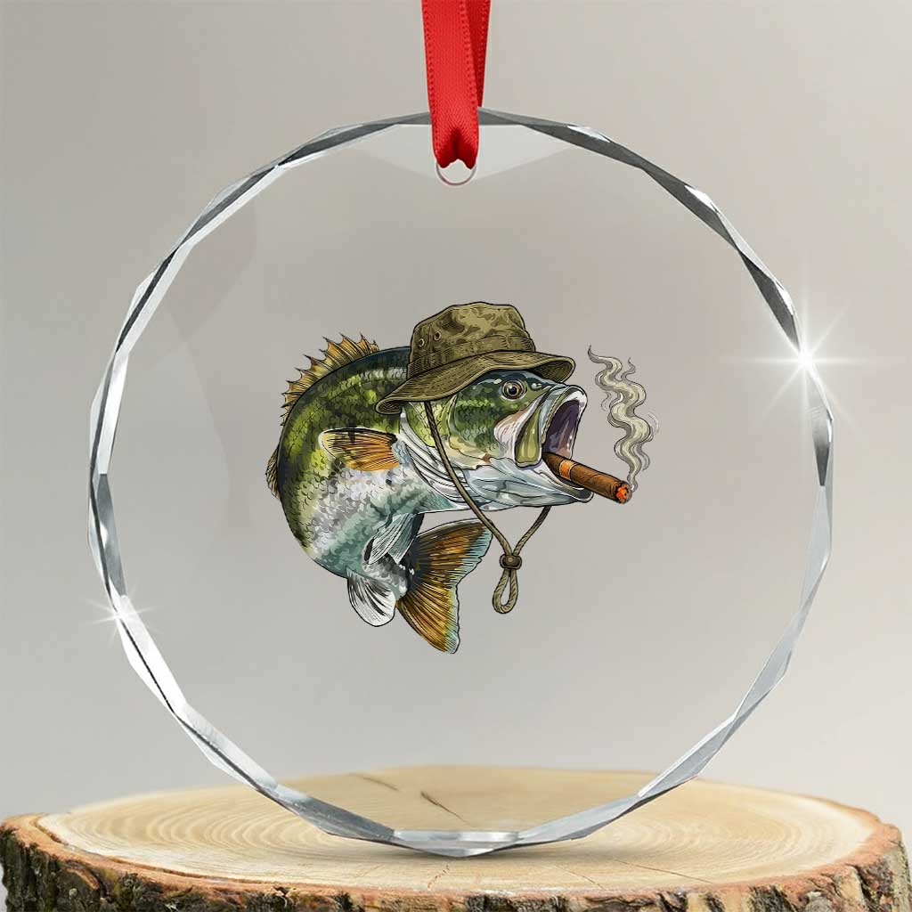 Funny Smoking Bass Fish Crystal Glass Ornament Bass Fishing Lover Graphic