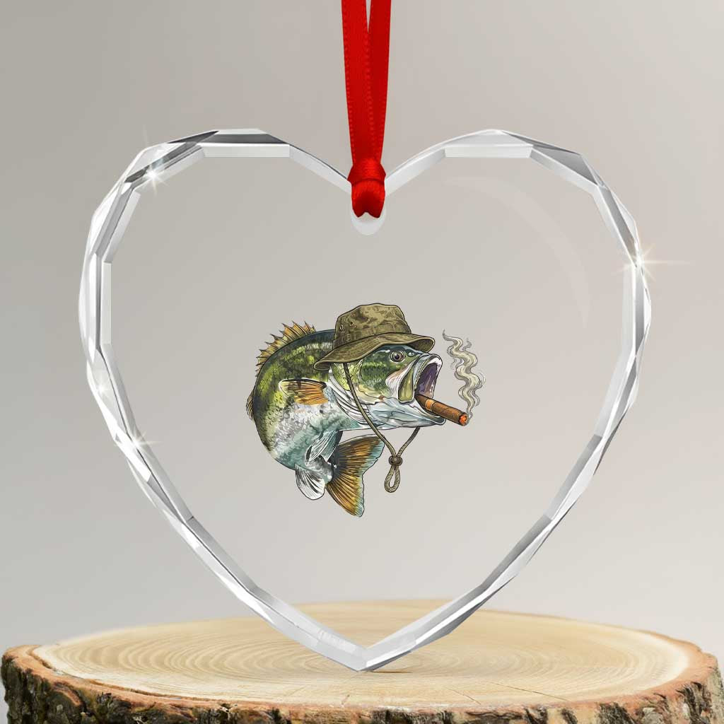 Funny Smoking Bass Fish Heart Crystal Glass Ornament Bass Fishing Lover Graphic