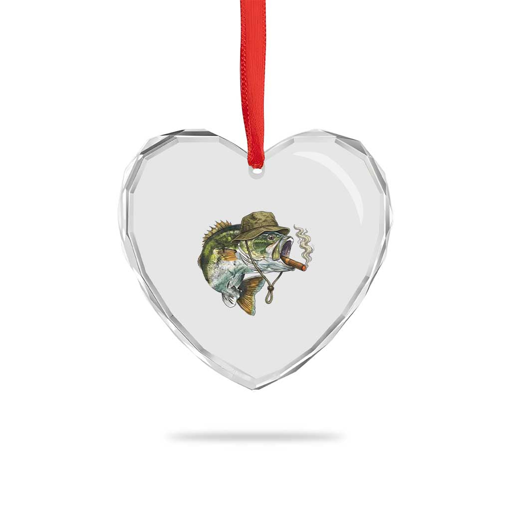 Funny Smoking Bass Fish Heart Crystal Glass Ornament Bass Fishing Lover Graphic