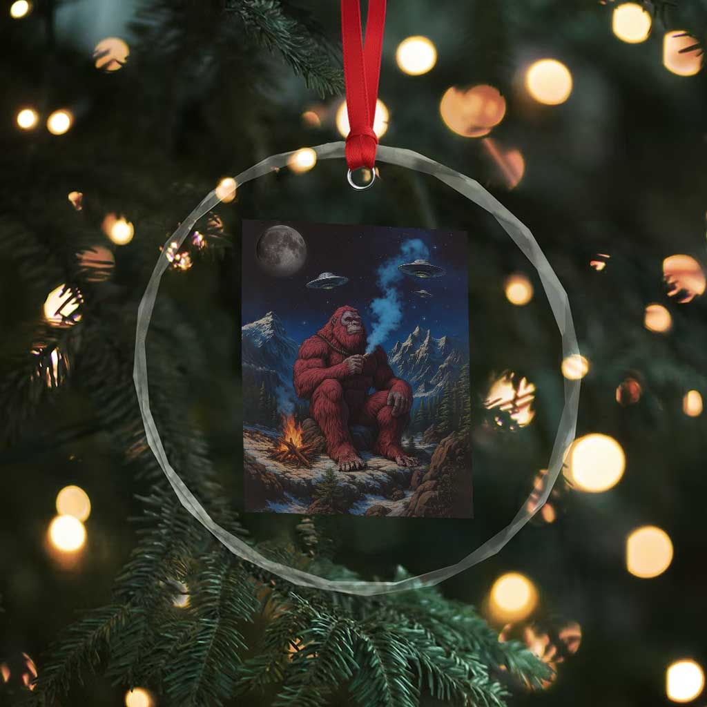 Funny Smoking Bigfoot Crystal Glass Ornament Vintage Cigarette Sasquatch UFO Cryptid Meme - Wonder Print Shop