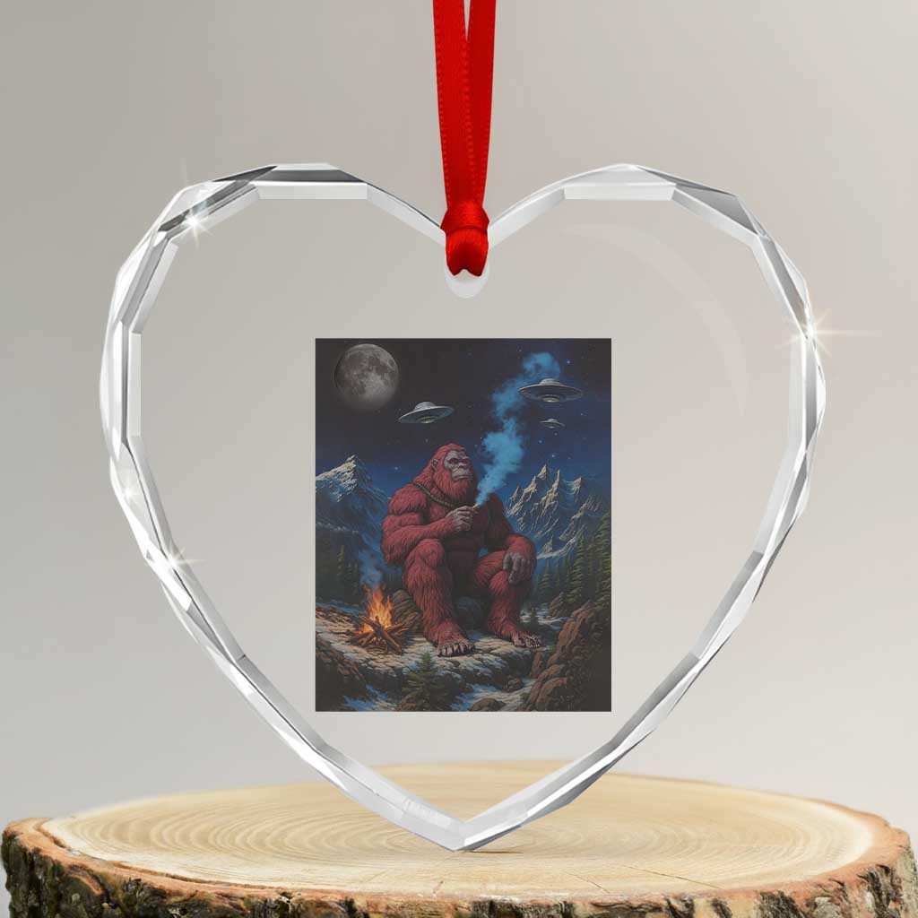 Funny Smoking Bigfoot Heart Crystal Glass Ornament Vintage Cigarette Sasquatch UFO Cryptid Meme - Wonder Print Shop