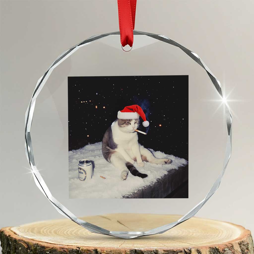 Funny Smoking Cat Christmas Meme Crystal Glass Ornament - Wonder Print Shop