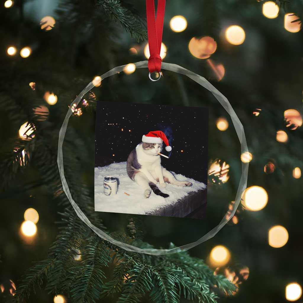 Funny Smoking Cat Christmas Meme Crystal Glass Ornament - Wonder Print Shop