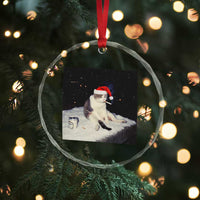 Funny Smoking Cat Christmas Meme Crystal Glass Ornament - Wonder Print Shop