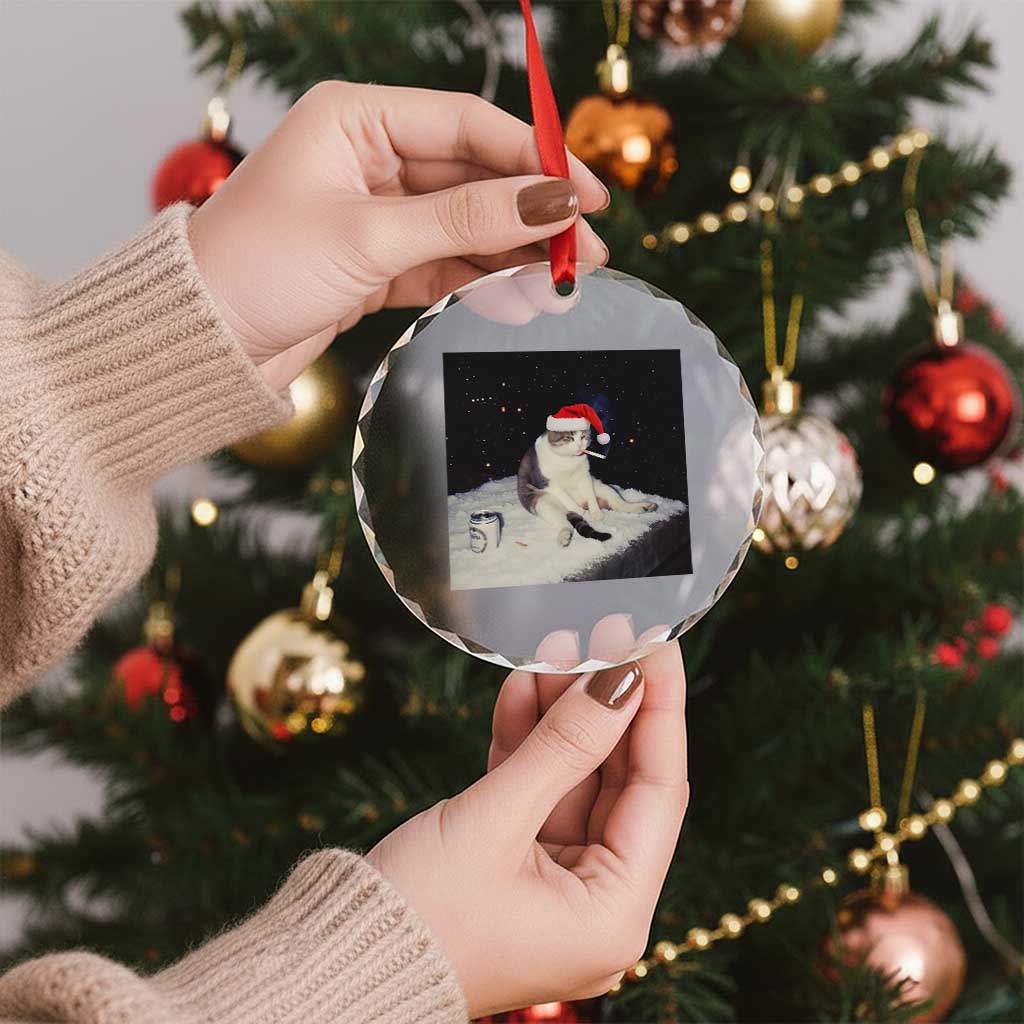 Funny Smoking Cat Christmas Meme Crystal Glass Ornament - Wonder Print Shop