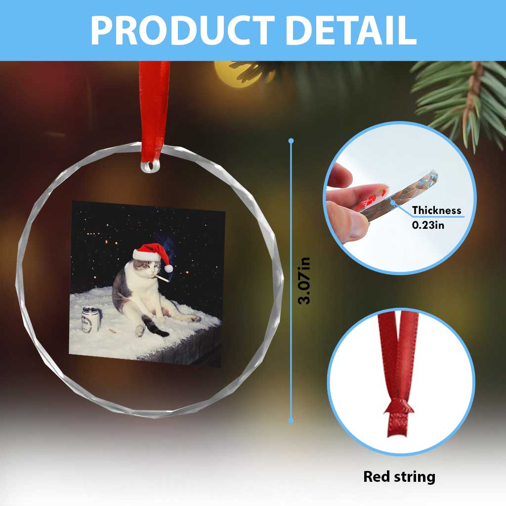 Funny Smoking Cat Christmas Meme Crystal Glass Ornament - Wonder Print Shop