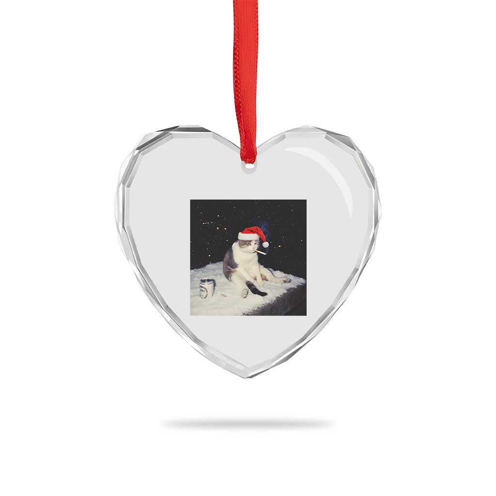 Funny Smoking Cat Christmas Meme Heart Crystal Glass Ornament - Wonder Print Shop