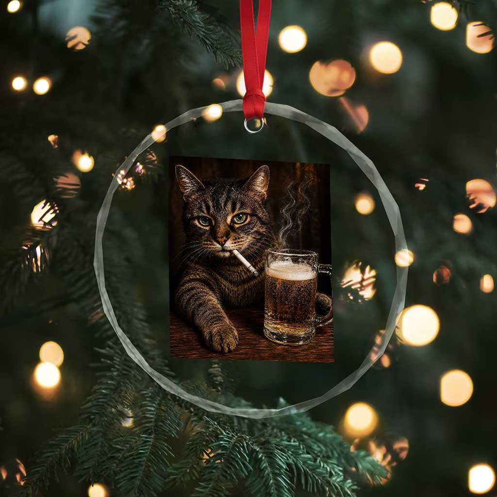 Funny Smoking Cat Crystal Glass Ornament Cigarette Kitty Beer Lover
