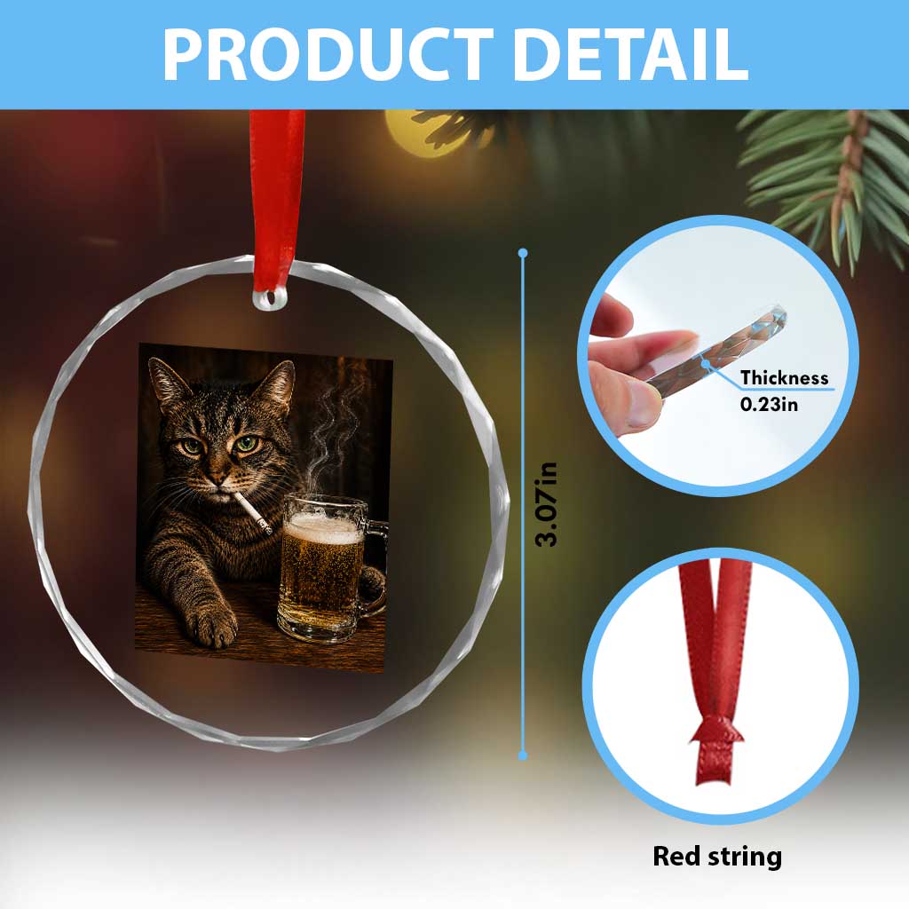 Funny Smoking Cat Crystal Glass Ornament Cigarette Kitty Beer Lover