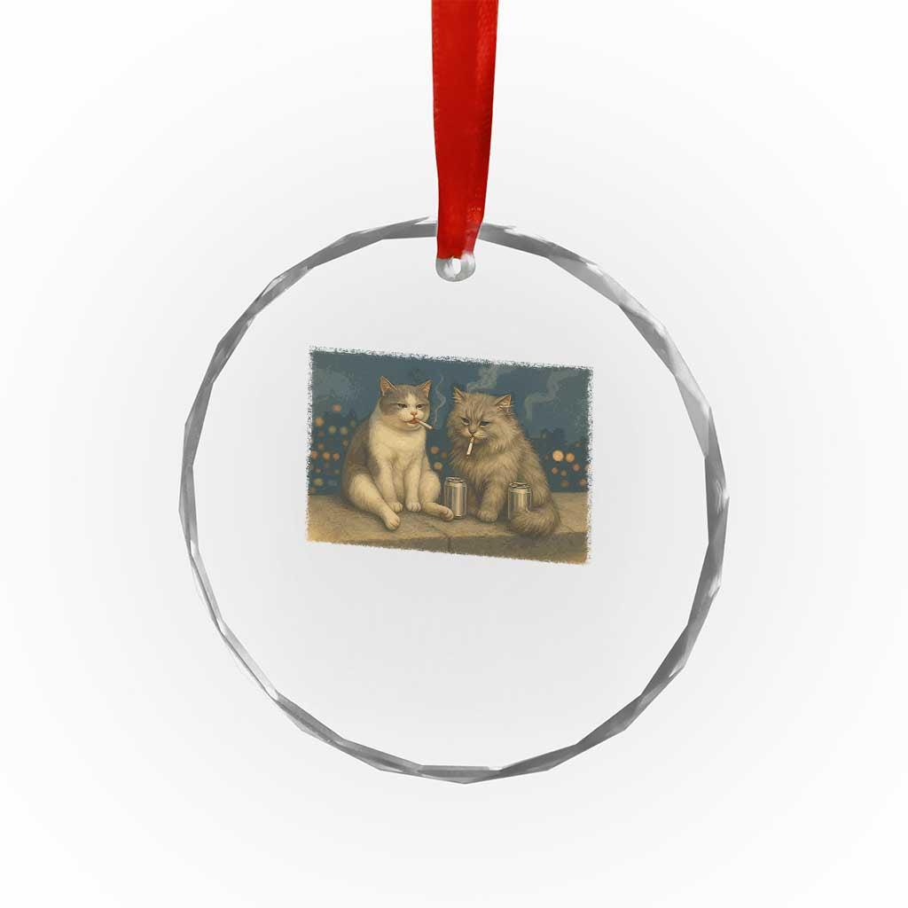Funny Smoking Cat Crystal Glass Ornament Meme Cool Kitten With Cigarette