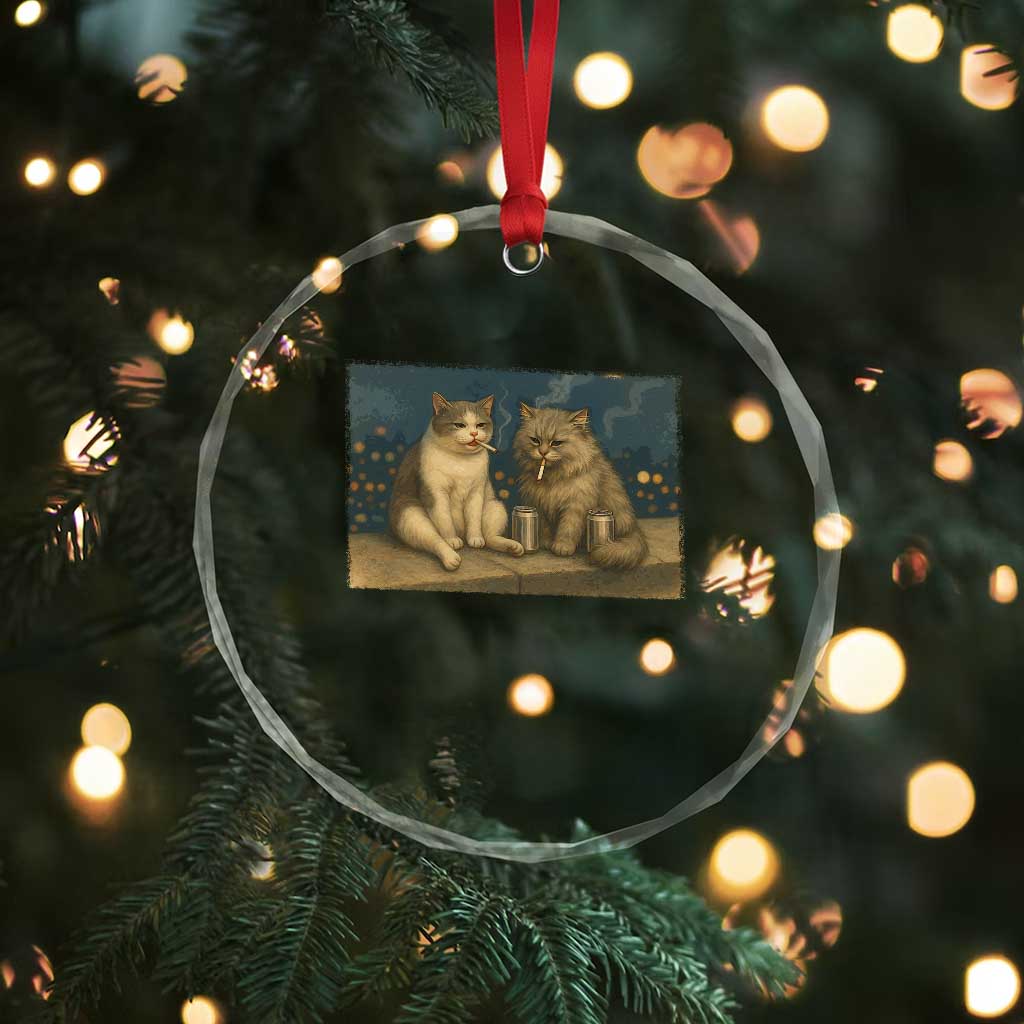 Funny Smoking Cat Crystal Glass Ornament Meme Cool Kitten With Cigarette