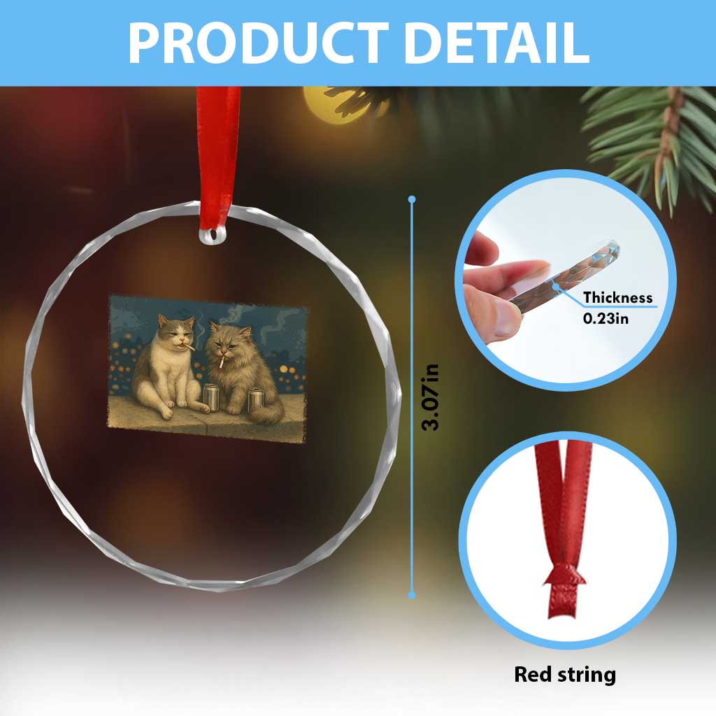 Funny Smoking Cat Crystal Glass Ornament Meme Cool Kitten With Cigarette
