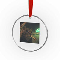 Funny Smoking Cat Crystal Glass Ornament Retro 90s Grunge Cat Selfie Streetwear Meme TS10