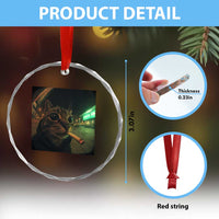 Funny Smoking Cat Crystal Glass Ornament Retro 90s Grunge Cat Selfie Streetwear Meme TS10