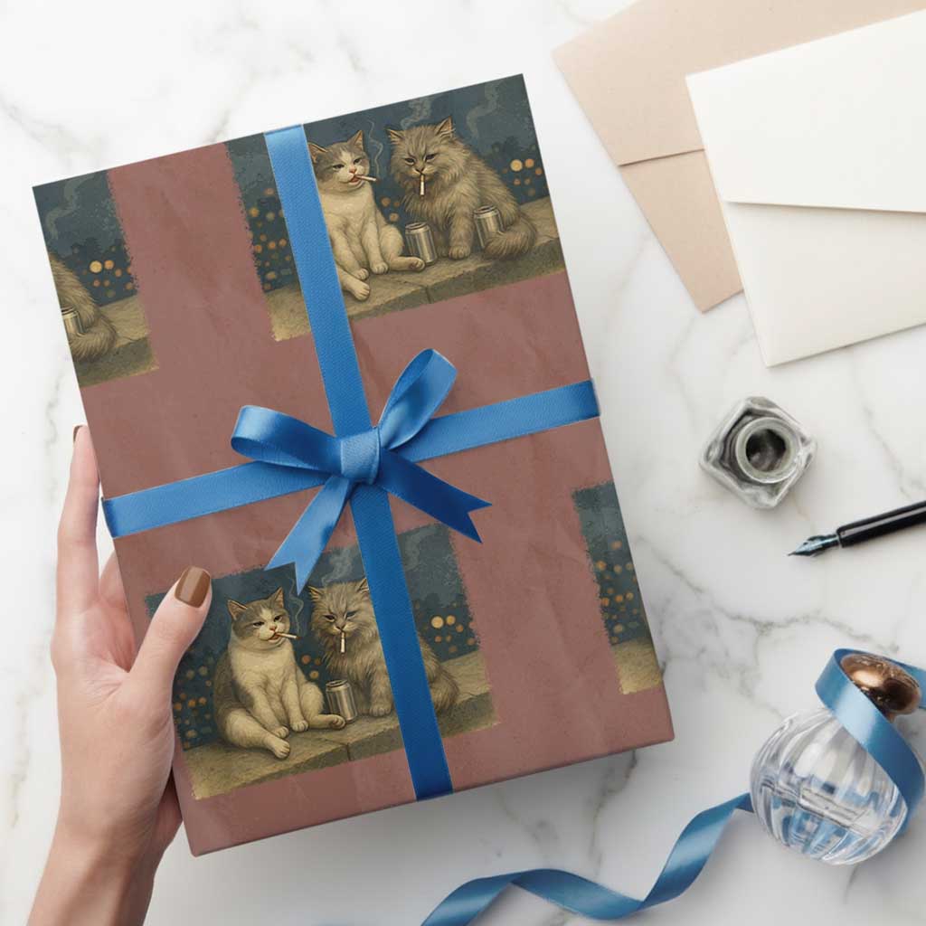 Funny Smoking Cat Wrapping Paper Roll Meme Cool Kitten With Cigarette