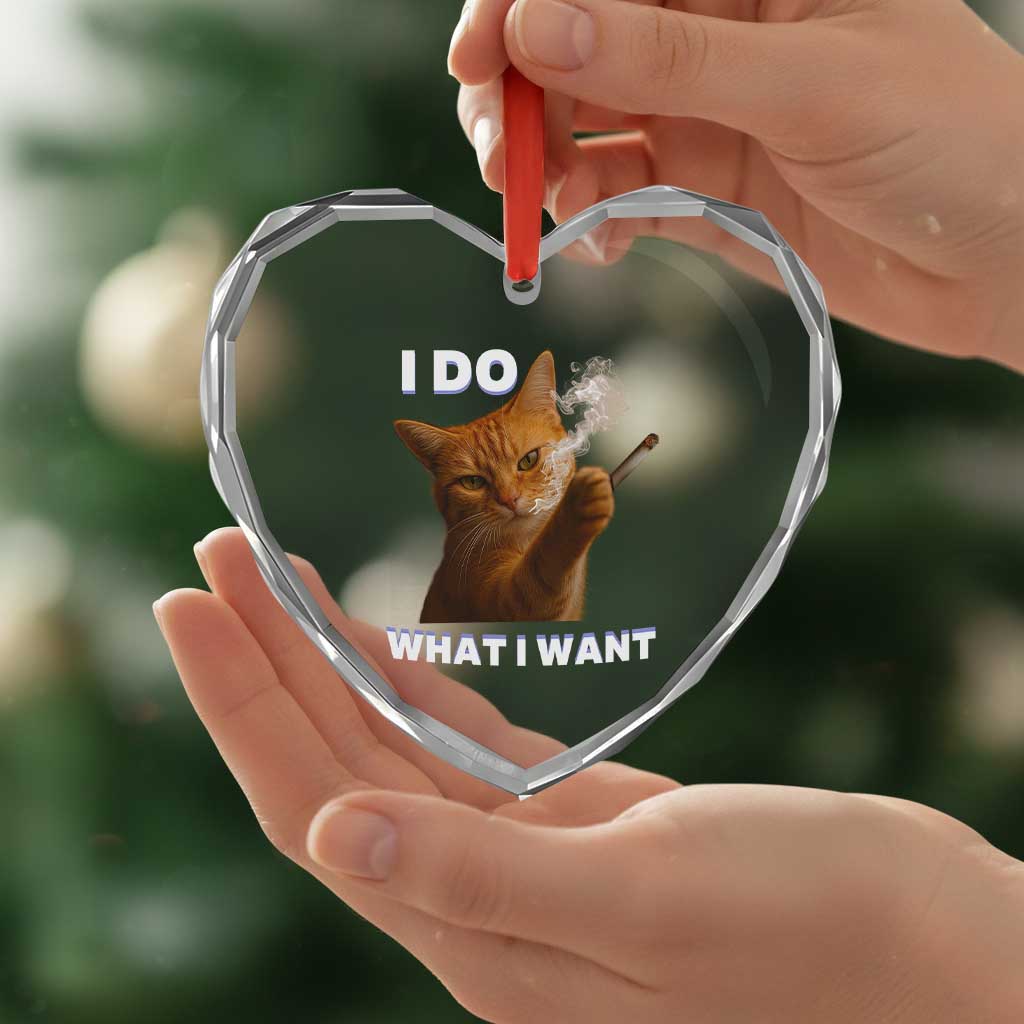 Funny Smoking Cat Heart Crystal Glass Ornament I Do What I Want Sarcastic Cats Meme - Wonder Print Shop