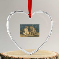 Funny Smoking Cat Heart Crystal Glass Ornament Meme Cool Kitten With Cigarette