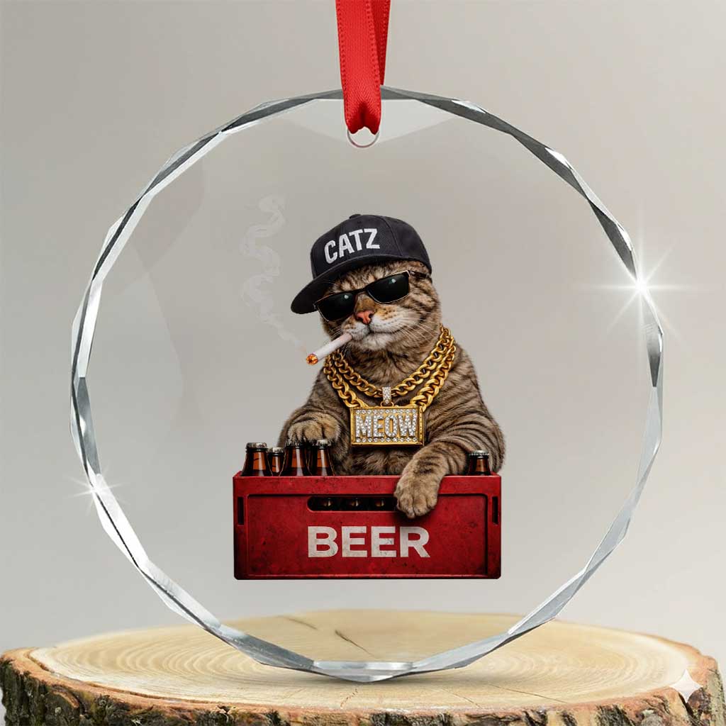 Funny Smoking Cat Meme Crystal Glass Ornament Vintage Graphic Cigarette Kitty Beer Cat Lover