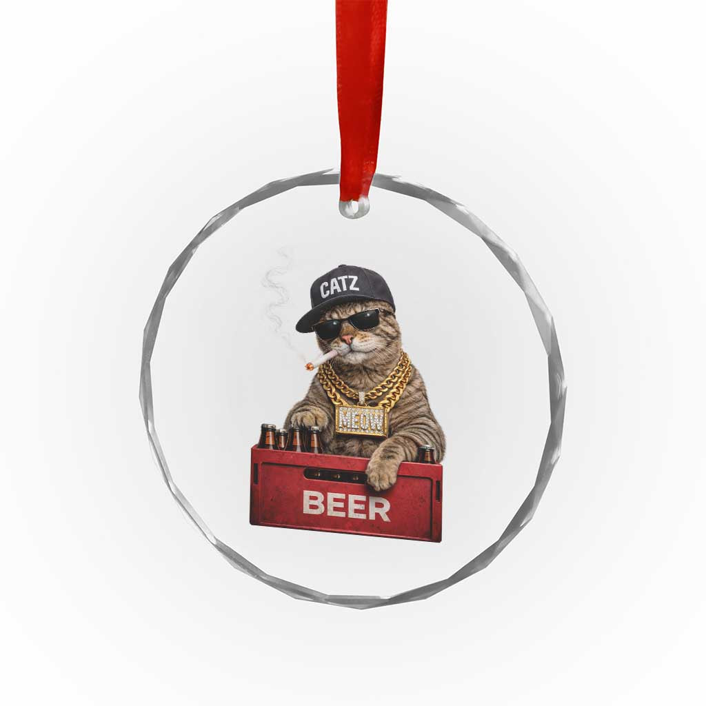 Funny Smoking Cat Meme Crystal Glass Ornament Vintage Graphic Cigarette Kitty Beer Cat Lover