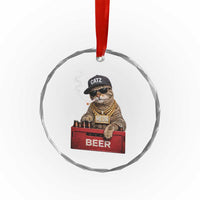 Funny Smoking Cat Meme Crystal Glass Ornament Vintage Graphic Cigarette Kitty Beer Cat Lover