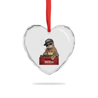 Funny Smoking Cat Meme Heart Crystal Glass Ornament Vintage Graphic Cigarette Kitty Beer Cat Lover