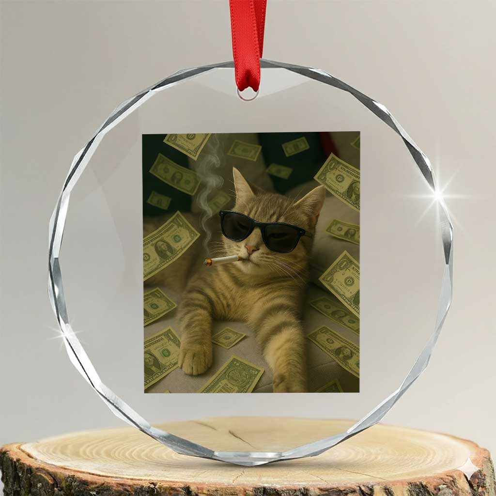 Funny Smoking Cat Selfie Meme Crystal Glass Ornament Gen Z Joke - Wonder Print Shop