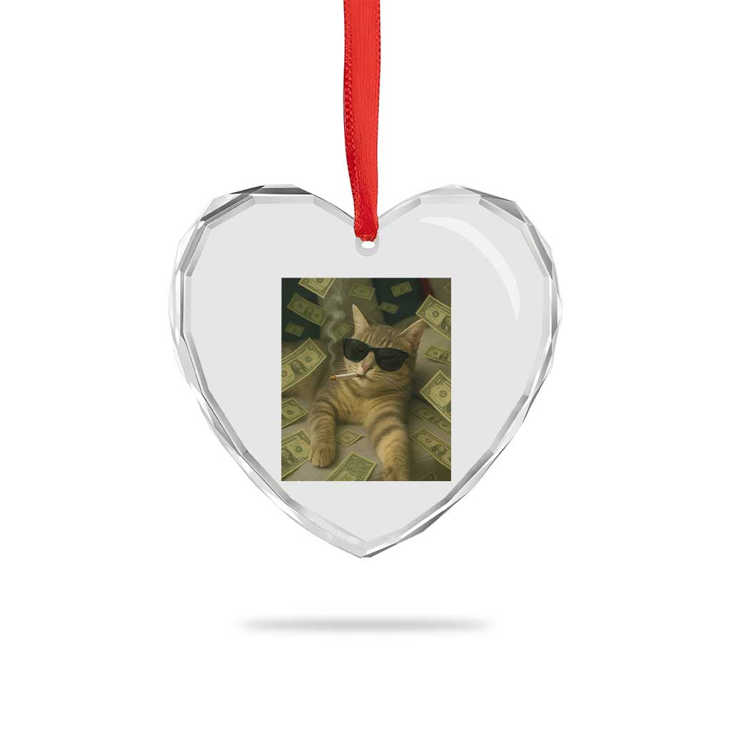 Funny Smoking Cat Selfie Meme Heart Crystal Glass Ornament Gen Z Joke - Wonder Print Shop