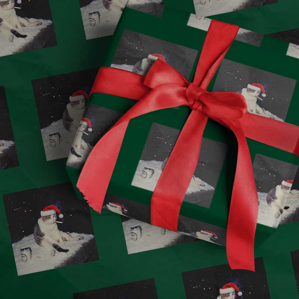 Funny Smoking Cat Xmas Meme Wrapping Paper Roll - Wonder Print Shop