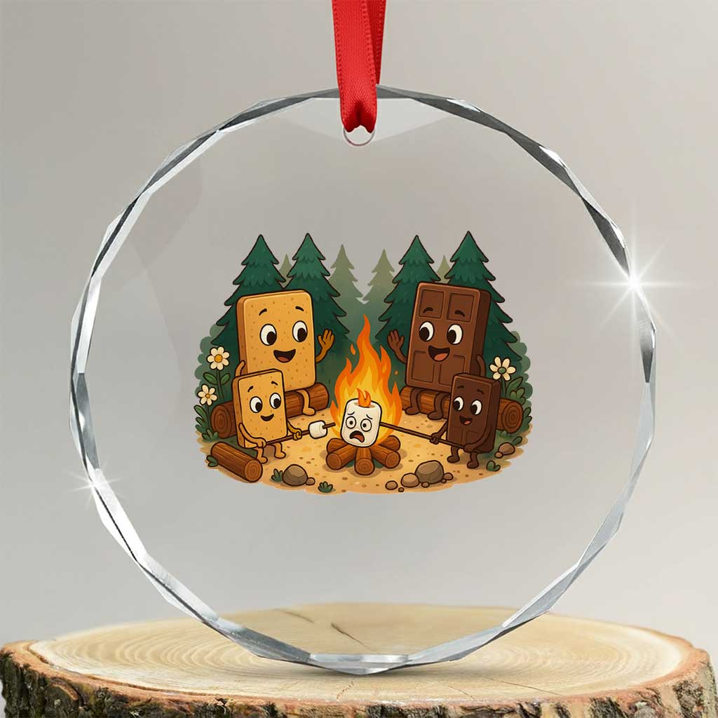 Funny Smores Camping Crystal Glass Ornament Marshmallow Chocolate Fire - Wonder Print Shop