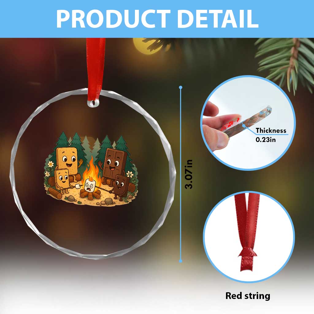 Funny Smores Camping Crystal Glass Ornament Marshmallow Chocolate Fire - Wonder Print Shop