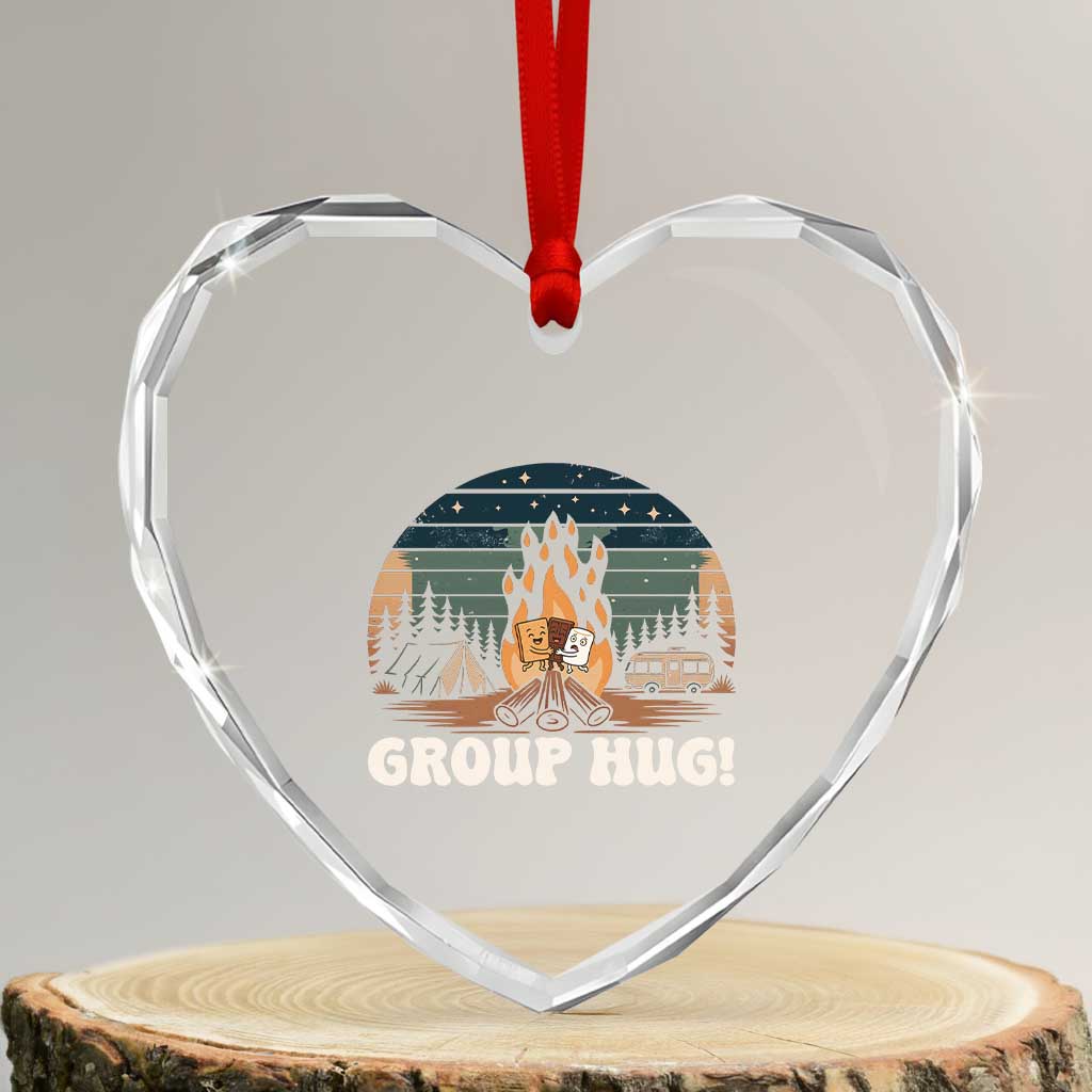 Funny Smores Camping Heart Crystal Glass Ornament Group Hug - Wonder Print Shop