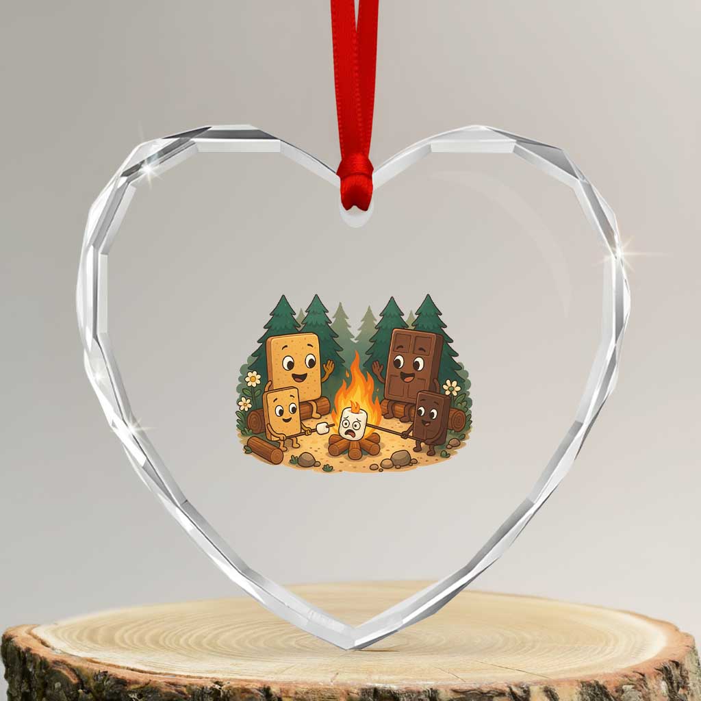 Funny Smores Camping Heart Crystal Glass Ornament Marshmallow Chocolate Fire - Wonder Print Shop