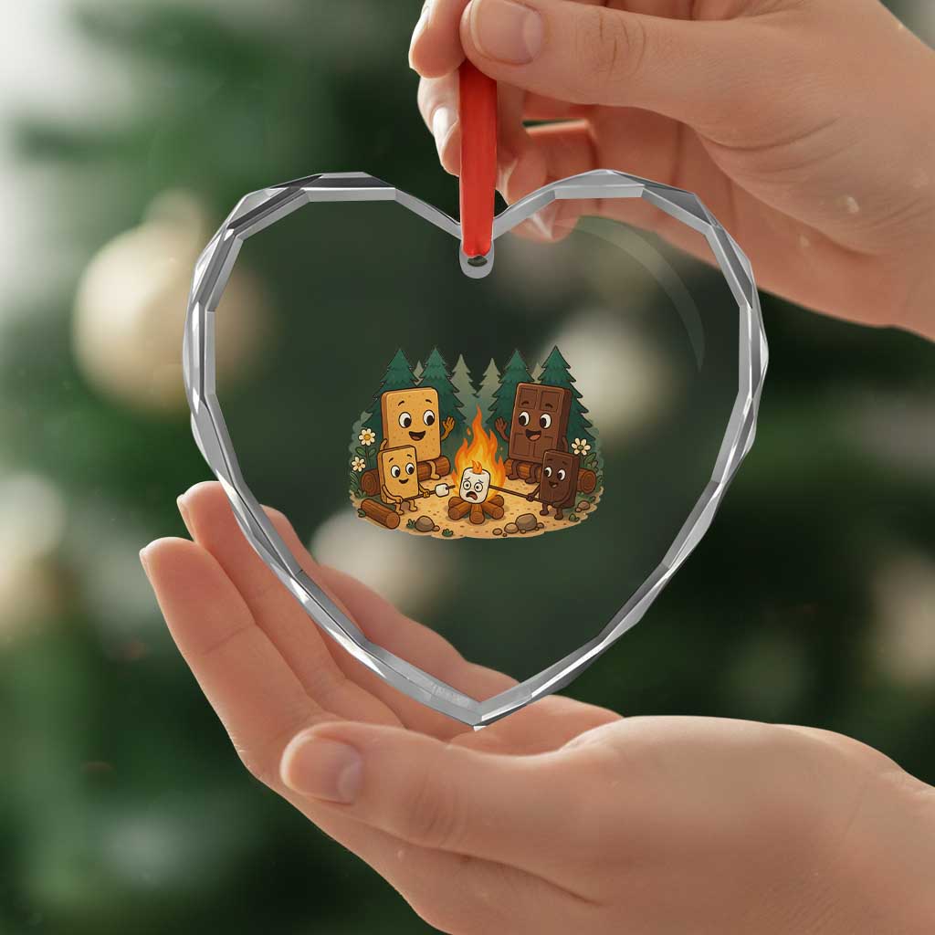 Funny Smores Camping Heart Crystal Glass Ornament Marshmallow Chocolate Fire - Wonder Print Shop