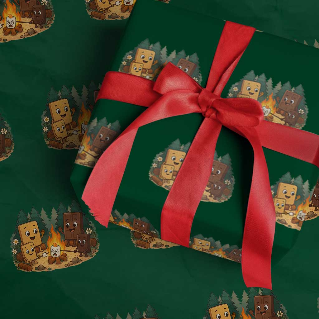 Funny Smores Camping Wrapping Paper Roll Marshmallow Chocolate Fire - Wonder Print Shop