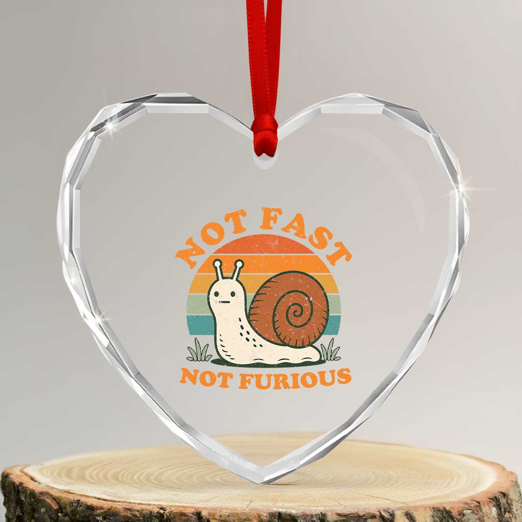Funny Snail Introvert Slow Living Heart Crystal Glass Ornament Not Fast Not Furious Retro Sunset