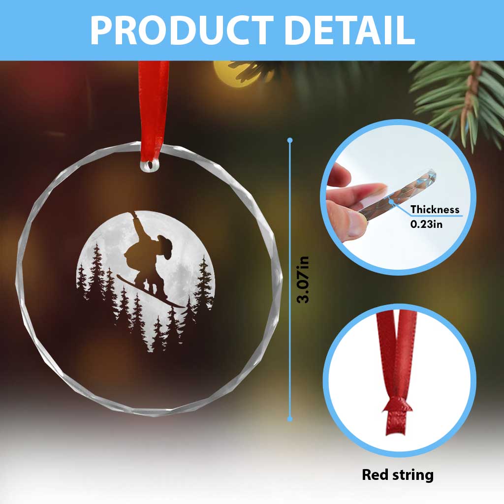 Funny Snowboard Cowboy Moon Snowboarding Winter Sports Crystal Glass Ornament - Wonder Print Shop