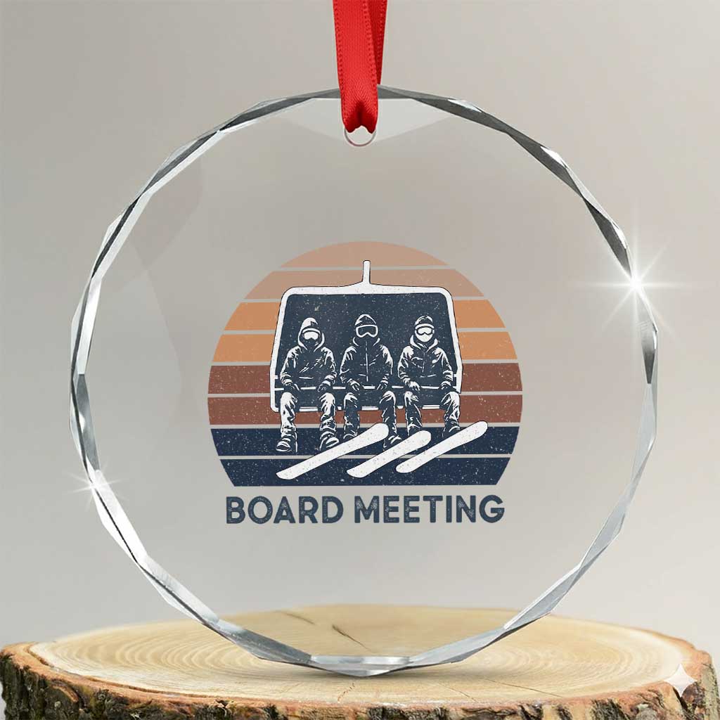 Funny Snowboarding Board Meeting Crystal Glass Ornament Retro Chairlift Snowboarders Powder Junkies - Wonder Print Shop