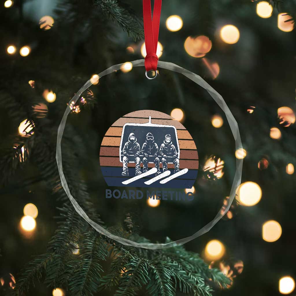 Funny Snowboarding Board Meeting Crystal Glass Ornament Retro Chairlift Snowboarders Powder Junkies - Wonder Print Shop