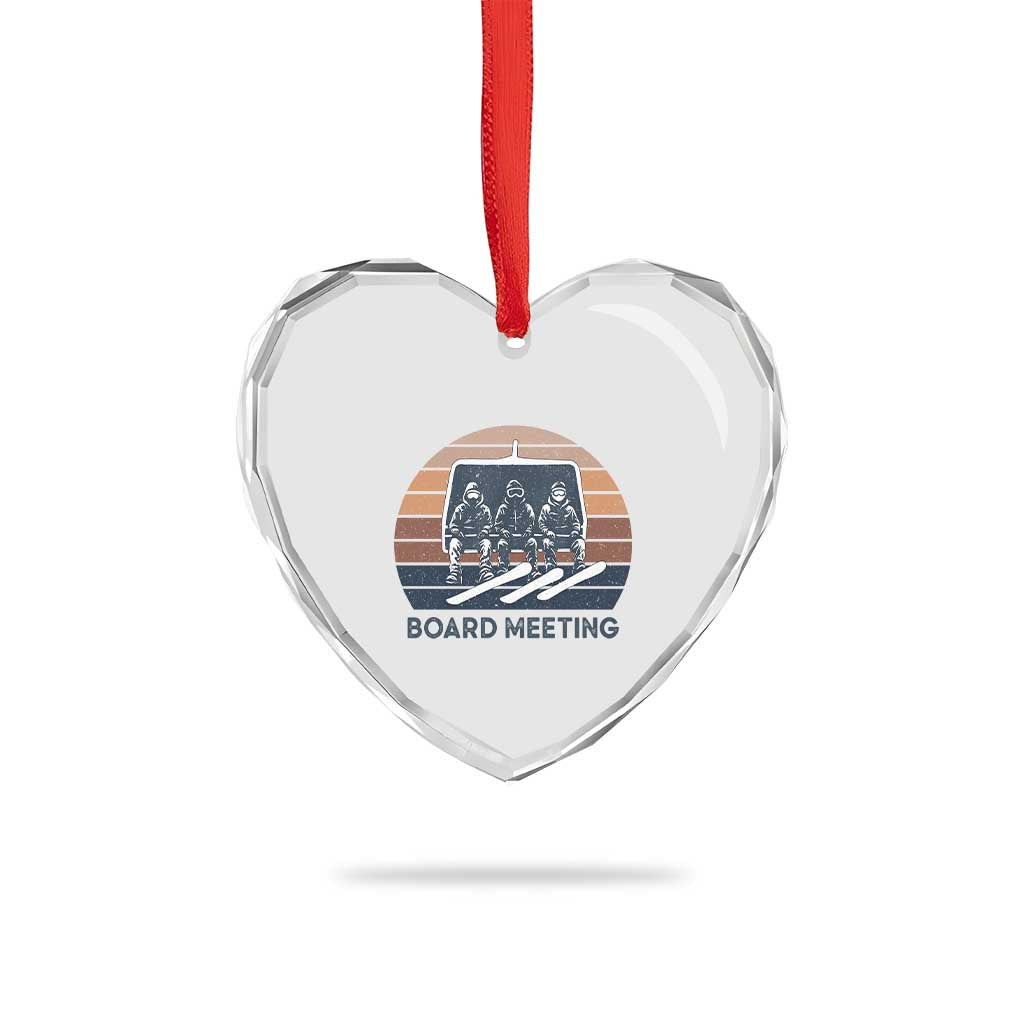 Funny Snowboarding Board Meeting Heart Crystal Glass Ornament Retro Chairlift Snowboarders Powder Junkies - Wonder Print Shop
