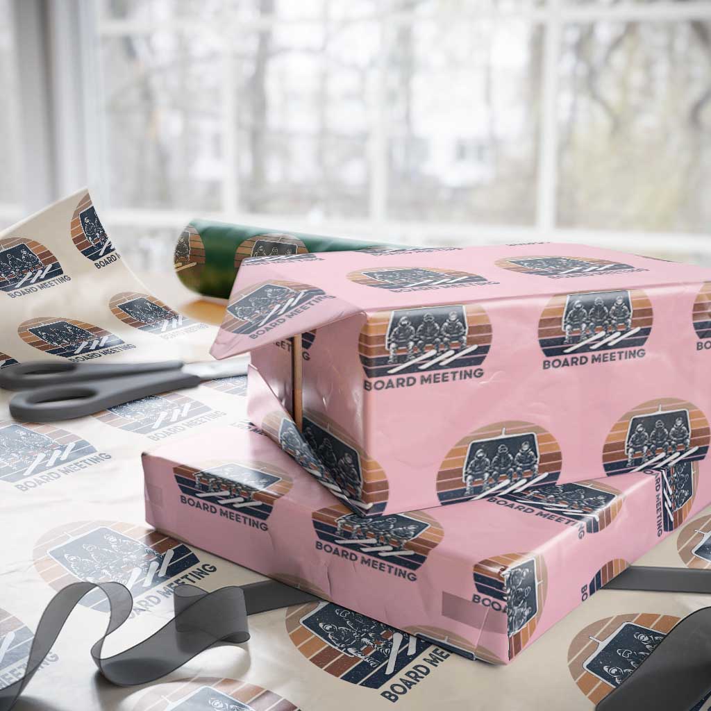 Funny Snowboarding Board Meeting Wrapping Paper Roll Retro Chairlift Snowboarders Powder Junkies - Wonder Print Shop