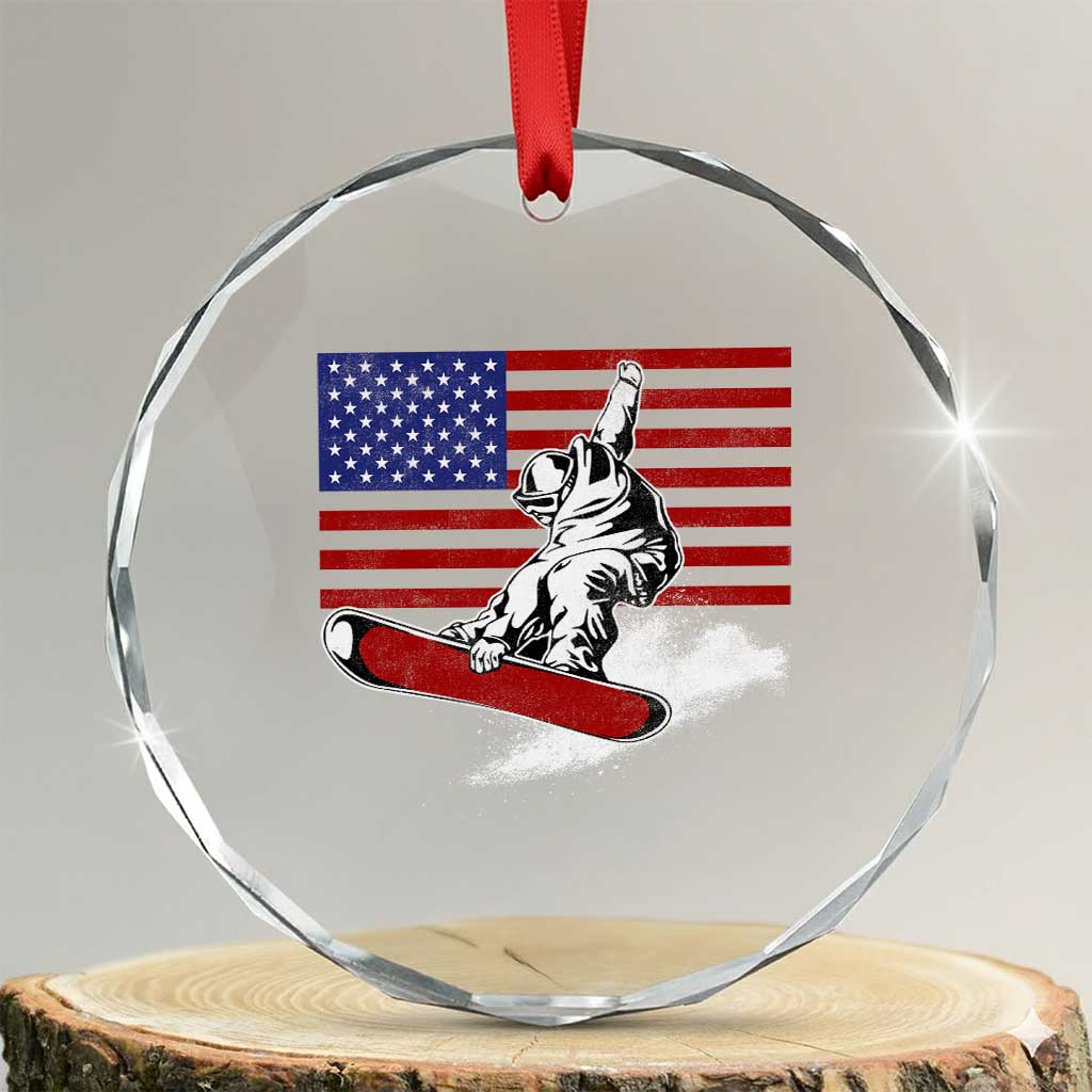 Funny Snowboarding Lover American Flag Winter Sport Crystal Glass Ornament - Wonder Print Shop