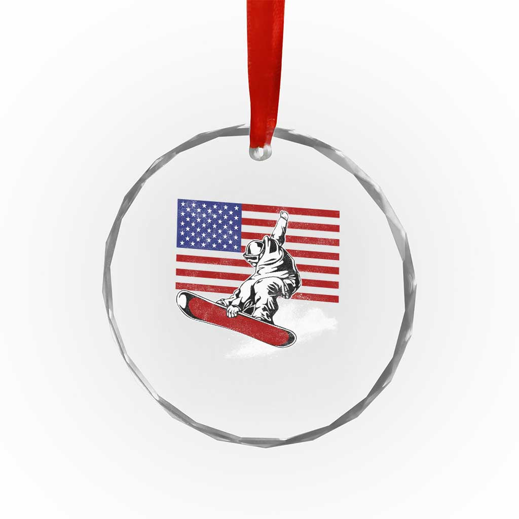 Funny Snowboarding Lover American Flag Winter Sport Crystal Glass Ornament - Wonder Print Shop