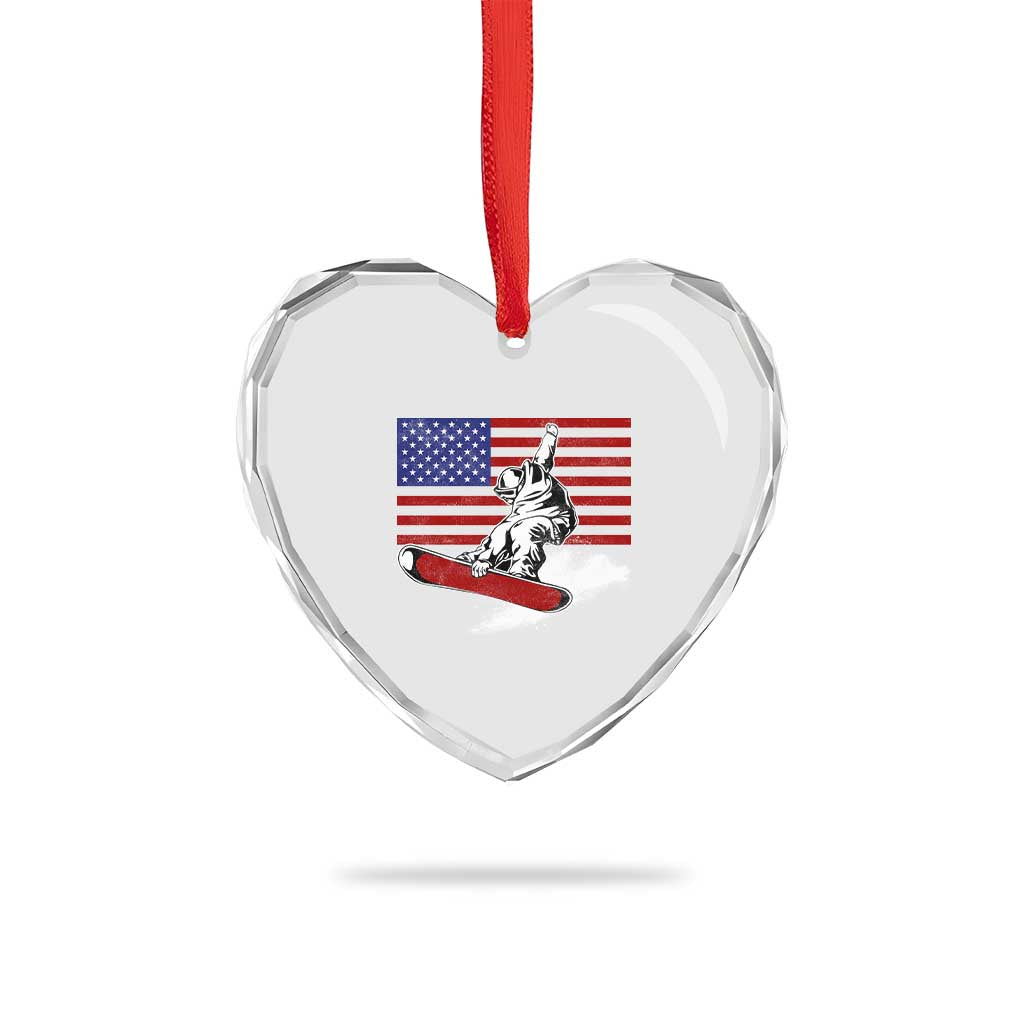 Funny Snowboarding Lover American Flag Winter Sport Heart Crystal Glass Ornament - Wonder Print Shop