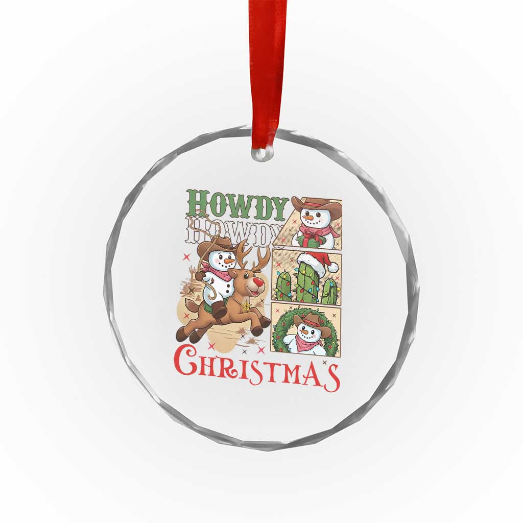 Funny Snowman Cowboy Howdy Christmas Crystal Glass Ornament Western Holiday Gift - Wonder Print Shop