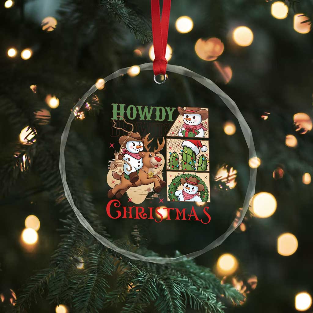 Funny Snowman Cowboy Howdy Christmas Crystal Glass Ornament Western Holiday Gift - Wonder Print Shop
