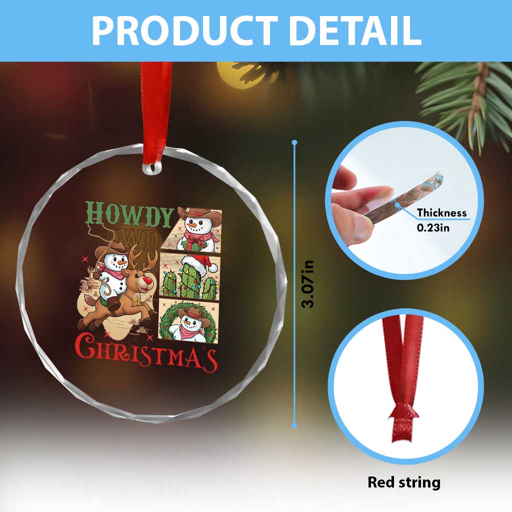 Funny Snowman Cowboy Howdy Christmas Crystal Glass Ornament Western Holiday Gift - Wonder Print Shop