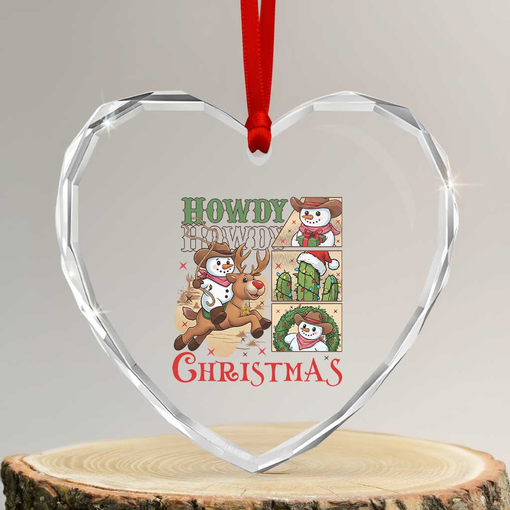 Funny Snowman Cowboy Howdy Christmas Heart Crystal Glass Ornament Western Holiday Gift - Wonder Print Shop