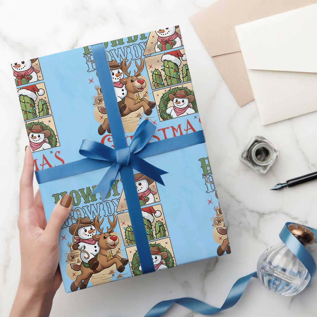 Funny Snowman Cowboy Howdy Christmas Wrapping Paper Roll Western Holiday Gift - Wonder Print Shop