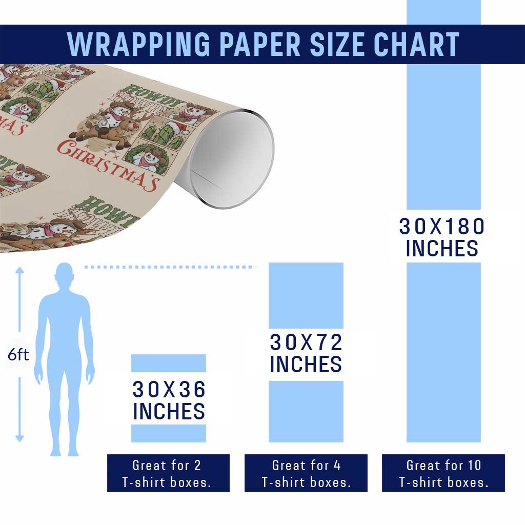 Funny Snowman Cowboy Howdy Christmas Wrapping Paper Roll Western Holiday Gift - Wonder Print Shop